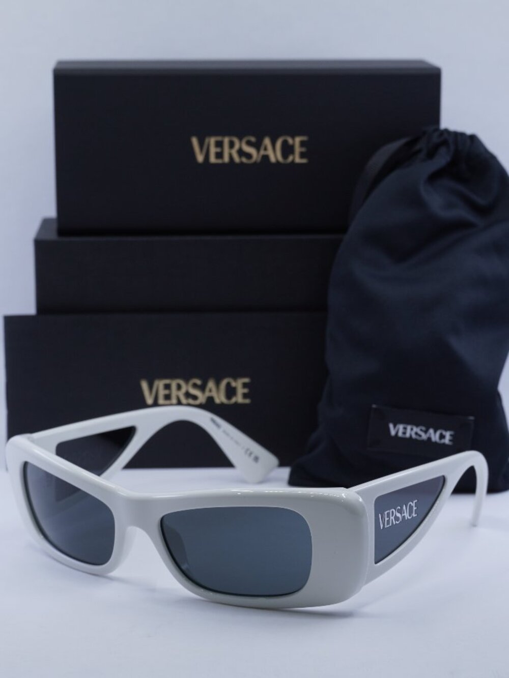 Versace VE4481 314/87 Oval Sunglasses – White / Dark Grey